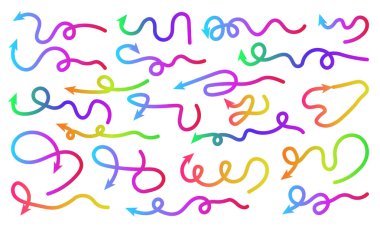 Arka planın vektör illüstrasyonu, yumuşak akış döngüleri ve canlı gradyan vuruşları ile çizilmiş neşeli gökkuşağı çizgileri modern dekoratif kompozisyonlar için tasarlanmış enerjik soyut kurdeleler.