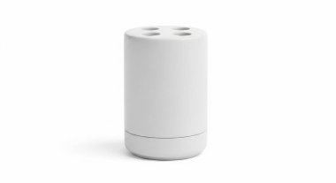 white plastic can with lid on white background