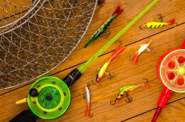Fishing tackles and accessories clipart