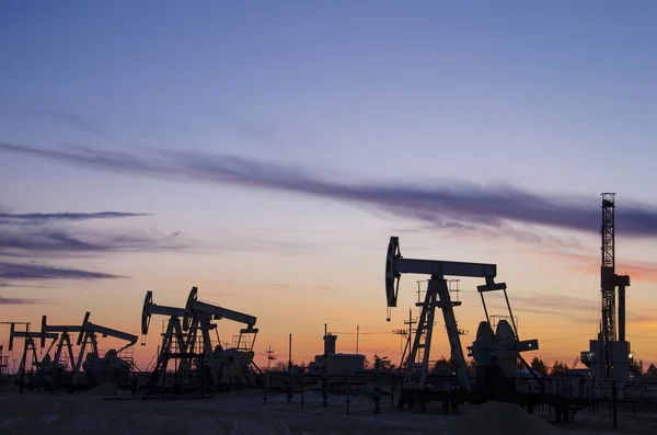 Campo petrolifero durante il tramonto — Foto Stock