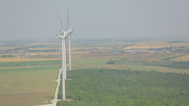 Windkraftanlage auf einem Weizenfeld im Sommer — Stockvideo