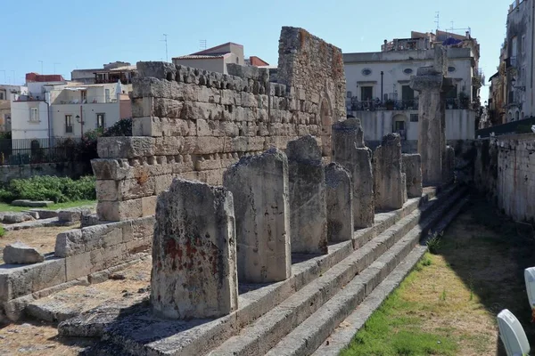 Siracusa Sicília Itália Agosto 2020 Ruínas Antigo Templo Grego Dedicado — Fotografia de Stock