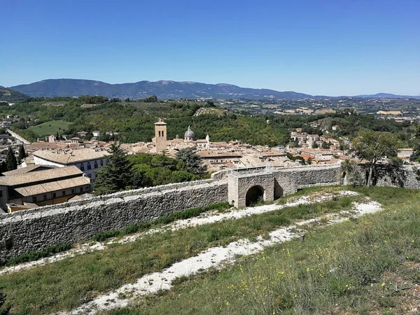 Spoleto Umbria Itália Setembro 2019 Panorama Século Xiv Rocca Albornoziana — Fotografia de Stock