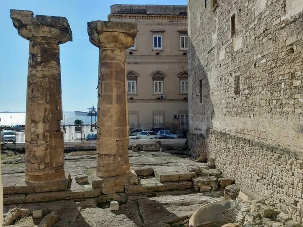 Taranto Puglia Talya Kasım 2019 Poseidon Adanmış Olan Doric Tapınağının — Stok fotoğraf