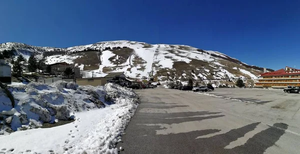 Pescocostanzo Aquila Abruzzo Olaszország 2019 Március Vallefura Síközpont Parkolóból — Stock Fotó