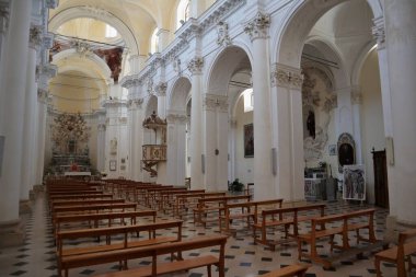 Noto, Sicilya, İtalya - 26 Ağustos 2020: San Carlo Borromeo Kilisesi İçişleri