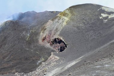 Nicolosi, Sicilya, İtalya - 24 Ağustos 2020: Bocca Nuova krateri faaliyette