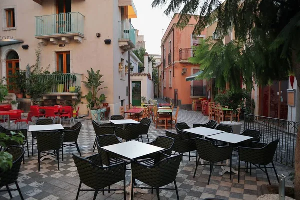 Castelmola Sicily Italy August 2020 Outdoor Tables Piazza Duomo — Stock Photo, Image