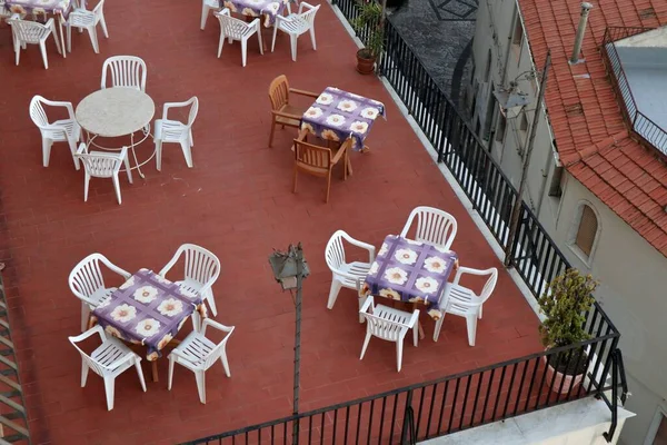 Castelmola Sicily Italy August 2020 Glimpse Panoramic Terrace Hotel Historic — Stock Photo, Image