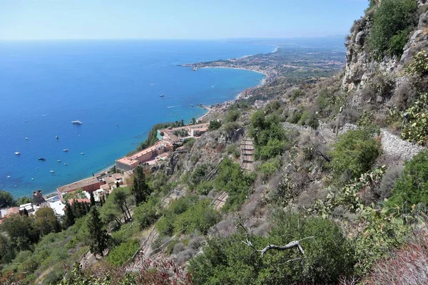 Taormina Sicília Itália Agosto 2020 Panorama Trilha Crucis Monte Tauro — Fotografia de Stock