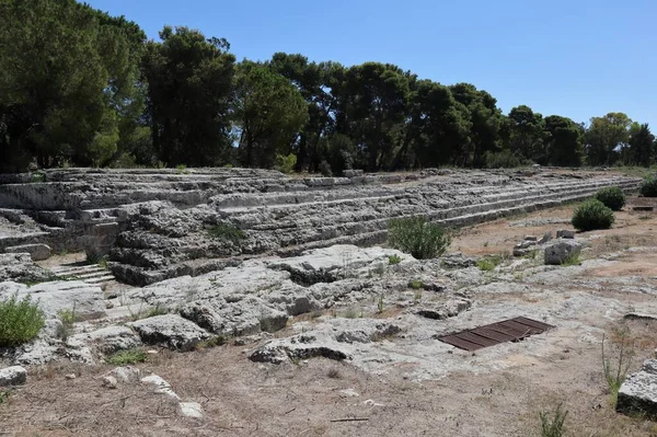 Siracusa Sicília Itália Agosto 2020 Ruínas Ara Hieron Parque Arqueológico — Fotografia de Stock