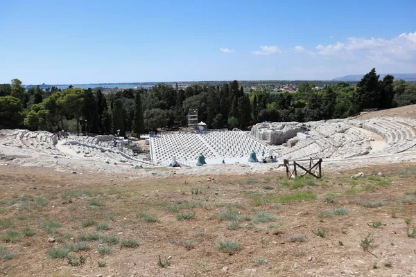 Συρακούσες Σικελία Ιταλία Αυγούστου 2020 Ελληνικό Θέατρο Αρχαιολογικού Πάρκου Νεάπολης — Φωτογραφία Αρχείου