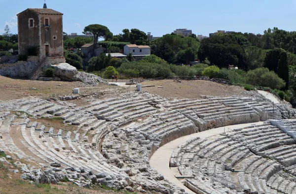 Συρακούσες Σικελία Ιταλία Αυγούστου 2020 Ελληνικό Θέατρο Αρχαιολογικού Πάρκου Νεάπολης — Φωτογραφία Αρχείου