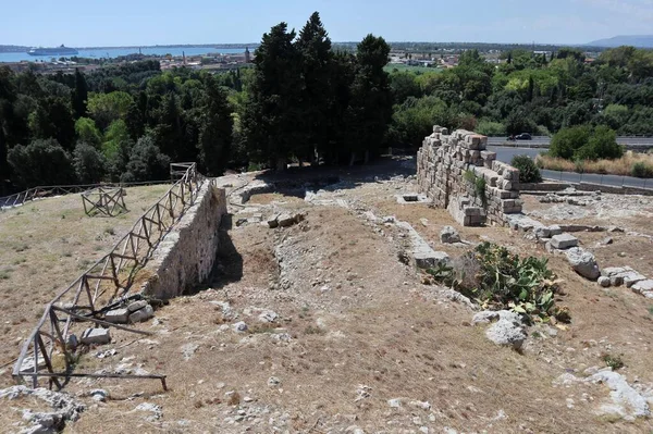 Syracuse Sicilya Talya Ağustos 2020 Neapolis Arkeoloji Parkının Yunan Tiyatrosunun — Stok fotoğraf