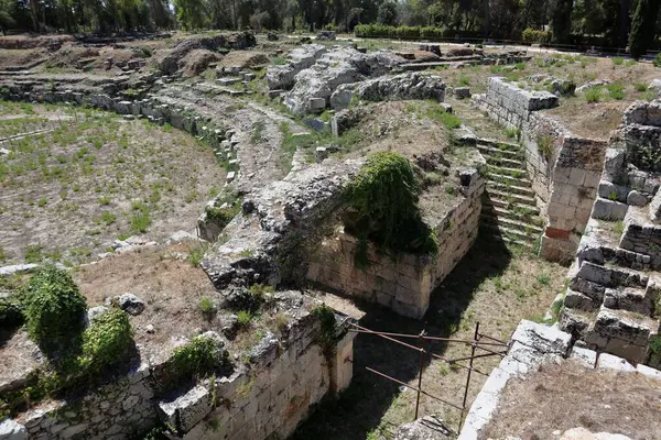 Syracuse Sicilië Italië Augustus 2020 Romeins Amfitheater Het Archeologisch Park — Stockfoto