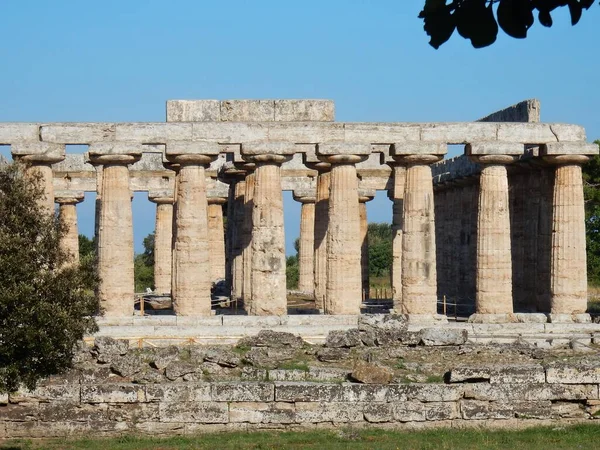 Paestum Salerno Campania Itália Julho 2018 Templo Hera Parque Arqueológico — Fotografia de Stock