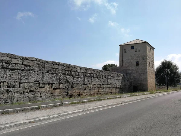 Paestum Salerno Kampanien Italien Juli 2018 Turm Der Verteidigungsmauern Rund — Stockfoto