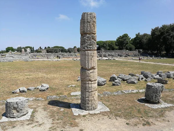 Paestum Salerno Campania Itália Julho 2018 Restos Colunas Pórtico Fórum — Fotografia de Stock