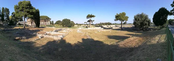 Paestum Salerno Campania Italia Julio 2018 Foto Panorámica Zona Arqueológica — Foto de Stock