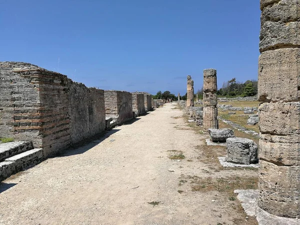 Paestum Salerno Campania Italy July 2018 Remains Portico Roman Forum — Stock Photo, Image