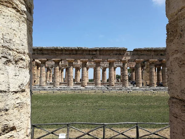 Paestum Salerno Campania Itália Julho 2018 Templo Hera Parque Arqueológico — Fotografia de Stock