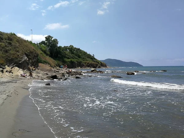 Agropoli Salerno Kampanien Italien Juni 2018 Felsen Freien Strand Des — Stockfoto