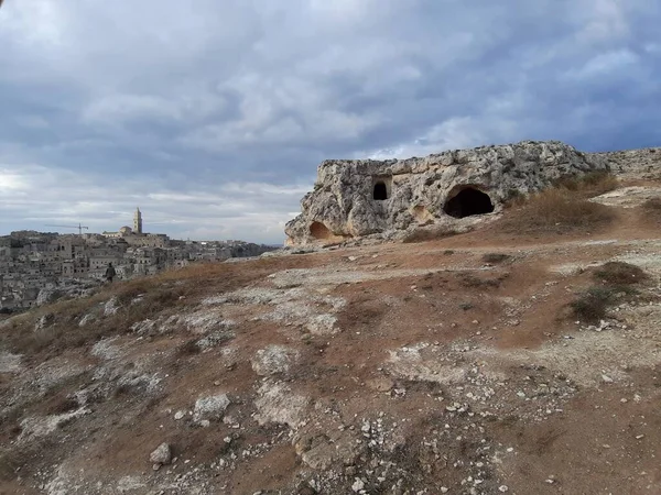 Matera Basilicata Italia Noviembre 2019 Cuevas Rupestres Belvedere Murgia Timone — Foto de Stock