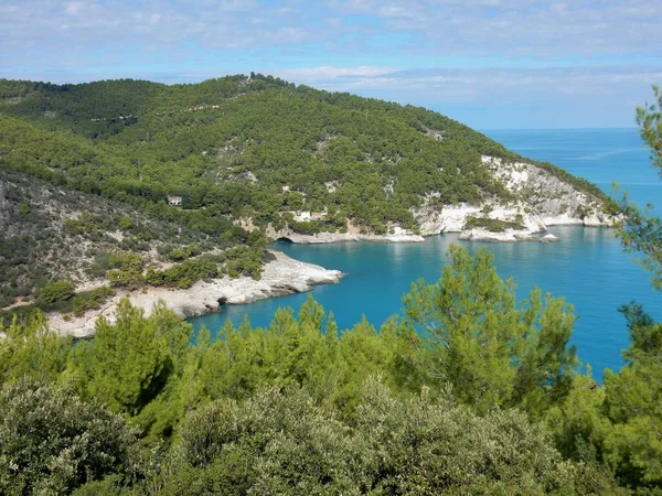 Pugnochiuso, Puglia, İtalya - 5 Ekim 2019 Pugnochiuso Körfezi manzarası