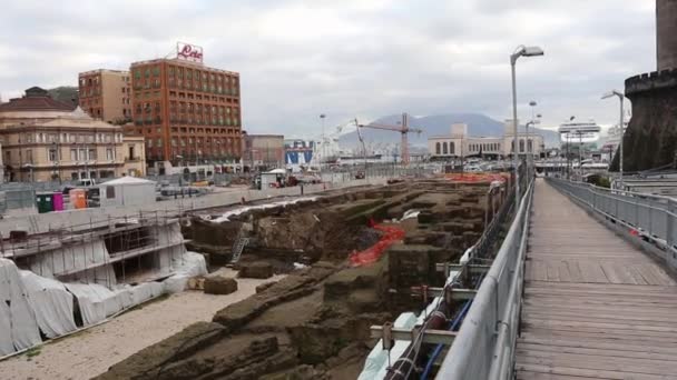 Napoli - Piazza Municipio 'da Panoramica del cantiere — Stok video