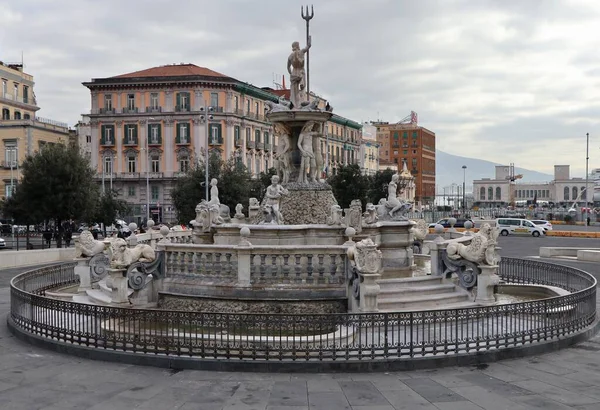Nápoles Campania Italia Febrero 2021 Fuente Neptuno Del Siglo Xvii — Foto de Stock