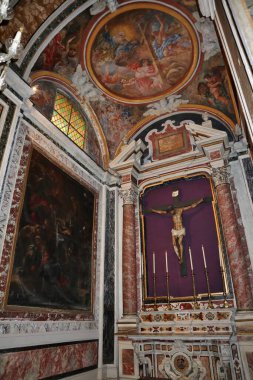 Naples, Campania, Italy - February 26, 2021: Interior of the 17th century church dedicated to Jesus