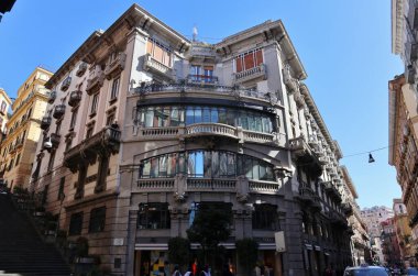 Naples, Campania, Italy - February 16, 2021: Early 20th century Art Nouveau building seen from Via dei Mille clipart