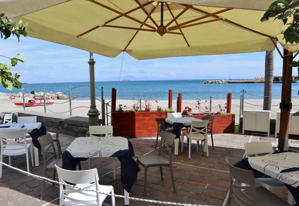 Cetara Campania Italia Mayo 2021 Bar Aire Libre Playa Marina — Foto de Stock