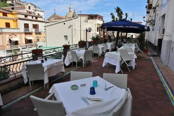 Cetara Campania Itália Maio 2021 Mesas Livre Ristorante Convento Piazza — Fotografia de Stock