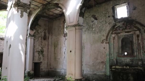 Lancusi Campania Giugno 2021 Panoramica Degli Interni Della Chiesa Rovina — Video Stock