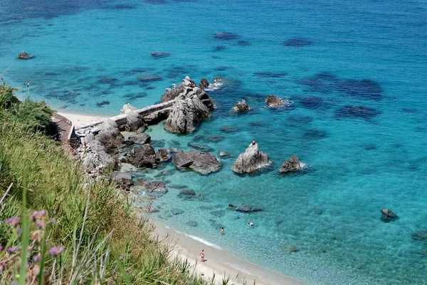 Parghelia Calabria Italy June 2021 Cliff Separates Two Beaches Michelino — Stock Photo, Image