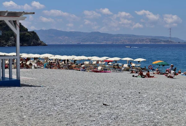 Scilla Calábria Itália Junho 2021 Estabelecimentos Praia Marina Grande Orla — Fotografia de Stock