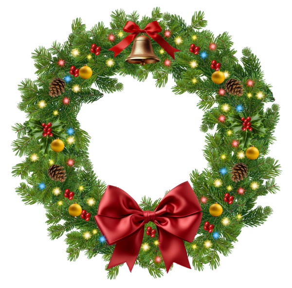 Şeffaf arkaplanda izole edilmiş noel çelengi bölümü