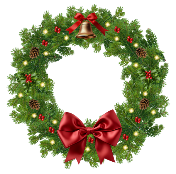 Şeffaf arkaplanda izole edilmiş noel çelengi bölümü