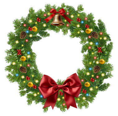 Şeffaf arkaplanda izole edilmiş ışıklarla noel çelengi bölümü