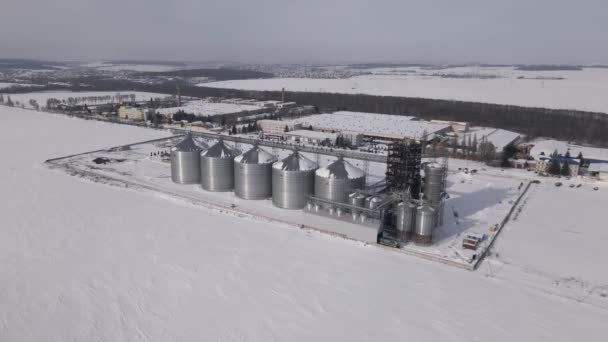 Vista aérea del dron de la fábrica de carne en el día de invierno — Vídeo de stock