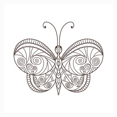 Kelebek boyama rehberi. Beyazda izole edilmiş hayvan tasviri. Zen vektör stok illüstrasyonu. EPS 10