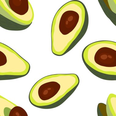 Avokado dikişsiz desen beyazda izole edilmiş. Dijital kağıt düz tasarım. Vektör hisse senedi çizimi. EPS 10
