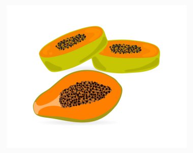 Papaya simgesi beyaz üzerine izole edilmiş. Tatlı yemek. Vektör hisse senedi çizimi. EPS 10