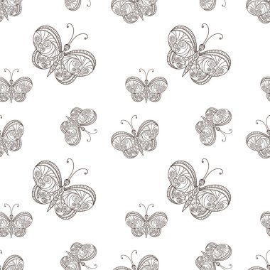 Beyazda izole edilmiş kusursuz desen. Kelebek boyama rehberi. Beyazda izole edilmiş hayvan tasviri. Zen vektör stok illüstrasyonu. EPS 10