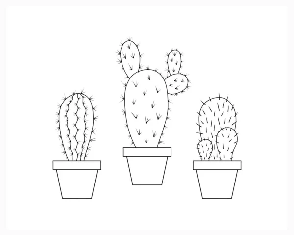 Icono Colección Cactus Doodle Aislado Blanco Mano Dibujando Flores Arte — Archivo Imágenes Vectoriales