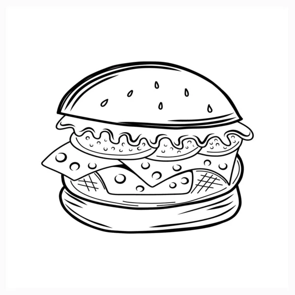 Doodle Burger Icon Isolated White Art Line Food Sketch Vector — Stock Vector