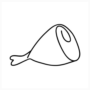 Doodle jambonu beyaza izole edilmiş. Eskiz yemeği. Vektör hisse senedi çizimi. EPS 10