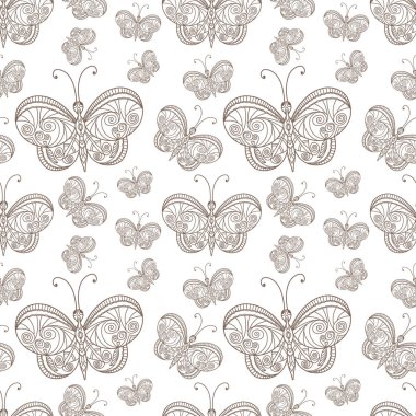 Beyazda izole edilmiş kusursuz desen. Kelebek boyama rehberi. Beyazda izole edilmiş hayvan tasviri. Zen vektör stok illüstrasyonu. EPS 10