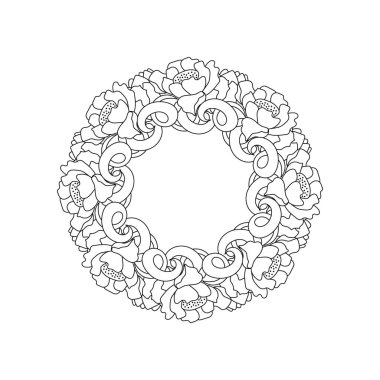 Beyaz üzerinde karalama zarif sınır simgesi izole. Düğün tasarımı için çiçek çerçevesi, kart. Çiçekli el çizimi. Taslak vektör stok çizimi. EPS 10